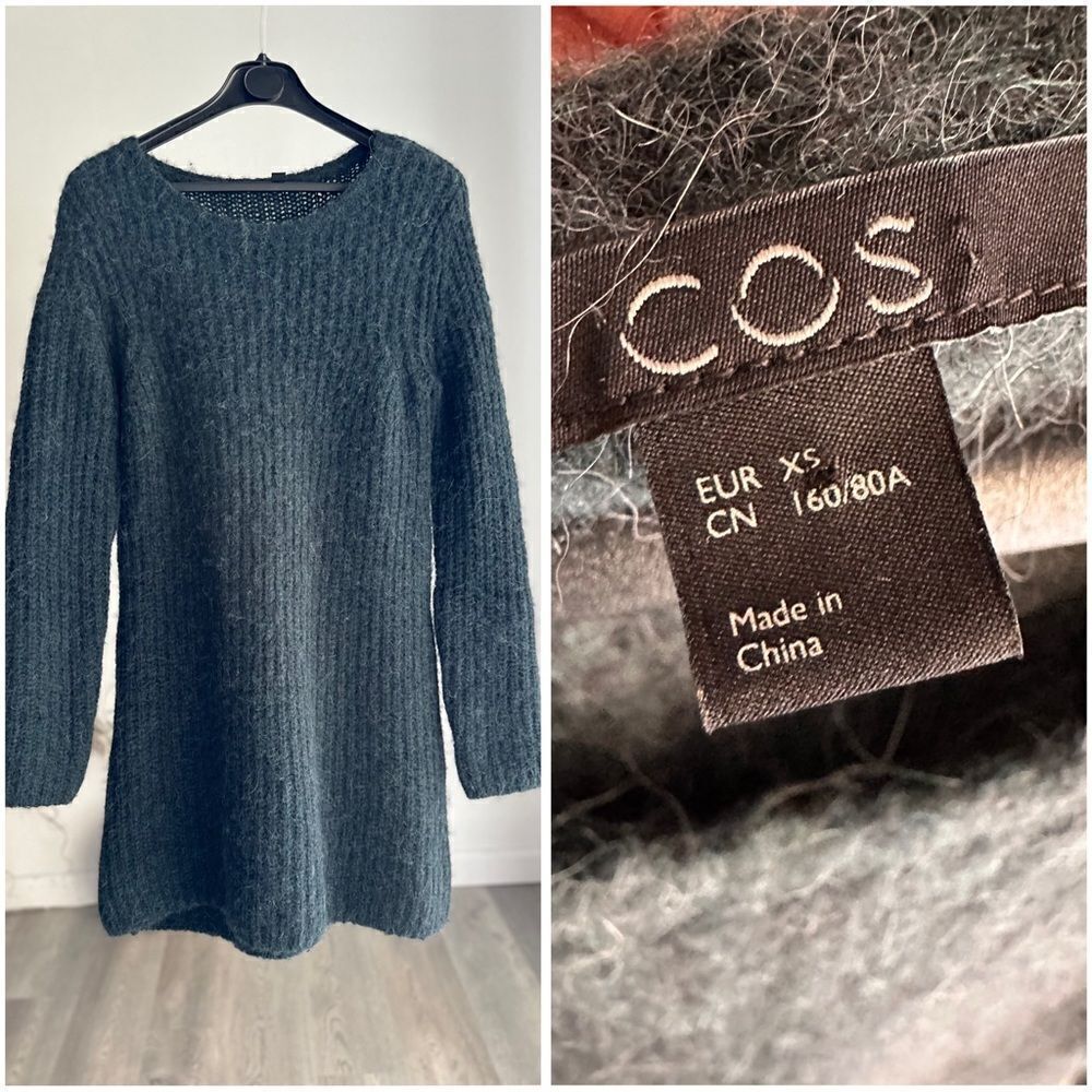 COS Wool Alpaca Blend Longline Fuzzy Sweater Dress XS